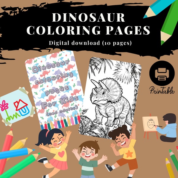 Dinosaurier Ausmalbuch für Kinder (und Erwachsene) Malbuch Dinosaurier Ausmalbilder Malbuch Dinos Digitaldruck Set von 10