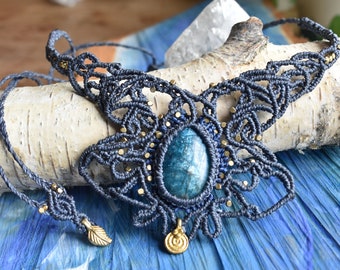 Collier « Kiris Wings » Macramé Apatite Bleu, Collier de Pierres Précieuses, Boho, Hippie, Collier Ajustable, Collier Avatar