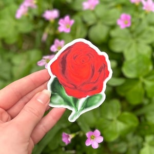 Pegatina de rosa, pegatina de flores, rosa roja, pegatina de vinilo, regalo para ella, regalo simple, pegatina estacionaria