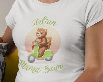 Italian Mama Bear With Cubs Riding Vespa T-Shirt | Cute Mama Bear Tee Unisex T-shirt