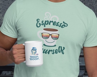 Espresso Yourself T-Shirt - Cool Coffee Cup Wearing Sunglasses Design Unisex Tee
