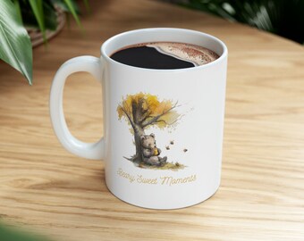 Beary Sweet Moments Mug - Cute Bear Design, Honey, Bees, Watercolor Art Ceramic Mug, 11oz