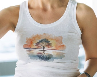 Tree in Lake at Sunset Unisex Jersey Tank