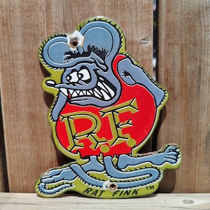 Vintage RAT FINK Porcelanowa emalia Metalowa tablica metalowa 6" X 5" Cal
