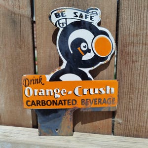 Vintage ORANGE CRUSH SODA Pop Bird Carbonated Beverage Drink Porcelain Enamel Metal Metal sign 8" X 6" Inch