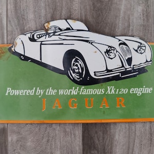 Vintage Jaguar Convertible Car Porcelain Enamel Metal sign 12&quot; X 7&quot; Inch