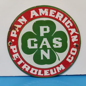 Vintage PAN AMERICAN PETROLEUM Porcelain Enamel Metal sign 6&quot; Inch