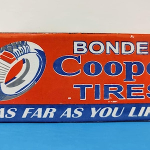 Vintage BONDED COPPER TIRES Porcelain Enamel Metal sign 8&quot; x 3&quot;