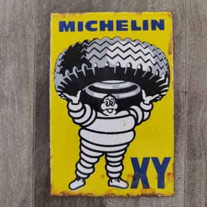 Vintage MICHELIN BIBENDUM XY Porcelain Enamel  Metal sign 6&quot; X 4&quot; Inch