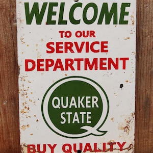 Vintage QUAKER STATE OIL Porcelain Enamel  Metal sign 6&quot; x 4&quot; Inch