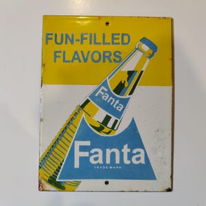 Vintage FANTA FUN FLAVOURS Soda Pop Porcelain Enamel Metal Metal sign 8" x 6" Inch