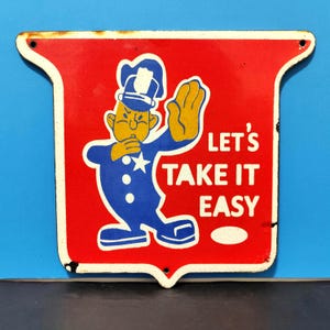 Vintage FORD Take it Easy Traffic Porcelain Enamel Metal Metal sign 8&quot; X 7&quot; Inch