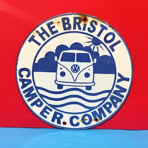 Vintage BRISTOL CAMPER COMPANY Porcelain Enamel Metal sign 6&quot; Inch
