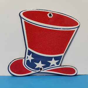Vintage UNCLE SAM HAT Porcelain Enamel Metal sign 6&quot; x 6&quot;