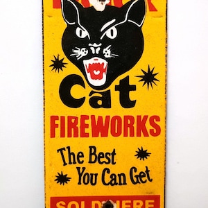 50s USA ビンテージ　Black Cat Fireworks バナー Vintage Black Cat Fire Crackers Porcelain Enamel Sign - Etsy
