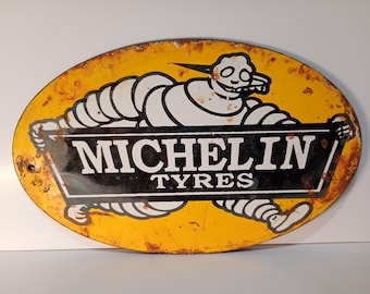 Letrero de porcelana esmaltada de neumáticos Michelin vintage, 8" x 5" pulgadas.