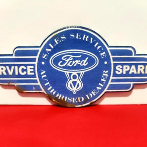Vintage FORD Logo Sales Service Porcelain Enamel Metal sign 7&quot; X 3&quot; Inch