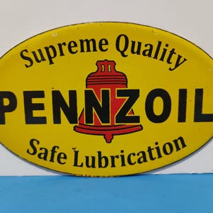 Vintage PENNZOIL QUALITY LUBRICATION Porcelain Enamel Metal sign 10&quot; X 7&quot; Inch