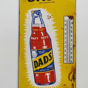 Vintage DAD&#39;S King Size Junior Root Beer Porcelain Enamel Metal sign 9&quot; X 4&quot; Inch