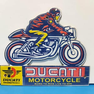 Vintage DUCATI MOTOR CYCLE Porcelain Enamel Metal sign 7&quot; x 6&quot;