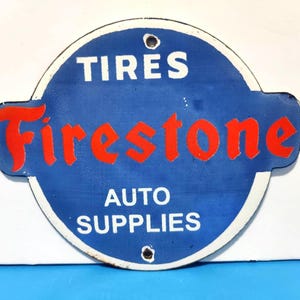 Vintage FIRESTONE TIRES Porcelain Enamel Metal sign 6&quot; X 5&quot; Inch