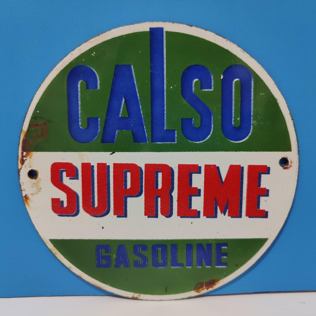 Calso Signs Vintage CALSO SUPREME GASOLINE Porcelain Enamel Metal Sign 6