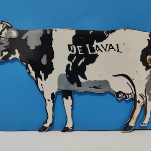 Vintage DELAVAL COW CREAM Porcelain Enamel Metal Metal sign 8.5&quot; x 4.5&quot; Inch