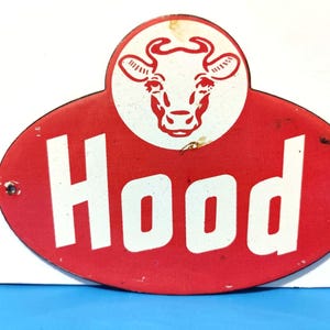 Vintage HOOD COW DAIRY Porcelain Enamel Metal sign 8&quot; X 6&quot; Inch