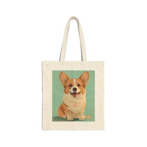 Cute Corgi Cotton Canvas Tote Bag, Dog Lover Gift, Eco-Friendly Shopping Tote, Pet Accessory, Everyday Use, Beach or Grocery Bag