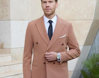 Double Breasted Slim Fit Brown Men's Suit