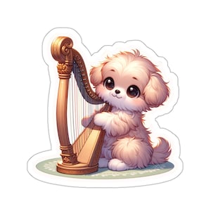 Irish Harp Dog Sticker // Irish Music Sticker for instrument case, laptop, or water bottle