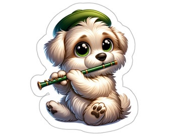 Irish Flute Dog Sticker // Irish Music Sticker for instrument case, laptop, or water bottle