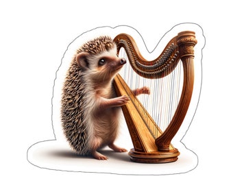 Hedgehog Harp Sticker // Irish Music Sticker for instrument case, laptop, or water bottle