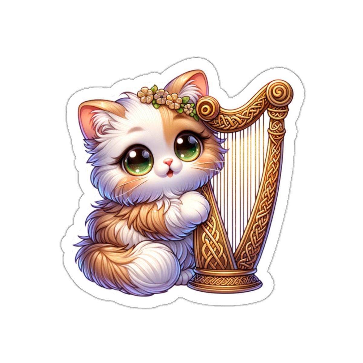 Celtic Harp Cat Sticker // Irish Music Sticker for instrument case, laptop, or water bottle