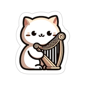 Celtic Harp Cat Sticker // Irish Music Sticker for instrument case, laptop, or water bottle