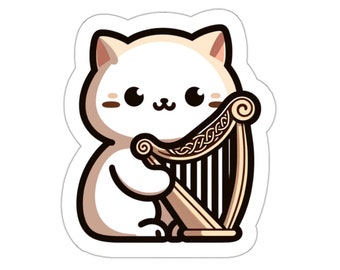 Celtic Harp Cat Sticker // Irish Music Sticker for instrument case, laptop, or water bottle