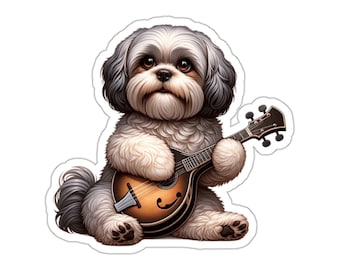 Dog Mandolin Sticker // Irish Music Sticker for instrument case, laptop, or water bottle