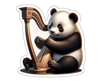 Panda Harp Sticker // Irish Music Sticker for instrument case, laptop, or water bottle
