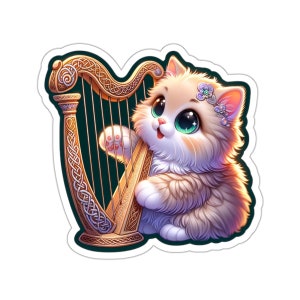 Irish Harp Cat Sticker // Irish Music Sticker for instrument case, laptop, or water bottle