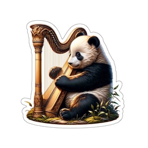 Panda Harp Sticker // Irish Music Sticker for instrument case, laptop, or water bottle