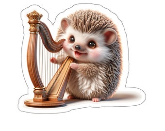 Hedgehog Harp Sticker // Irish Music Sticker for instrument case, laptop, or water bottle