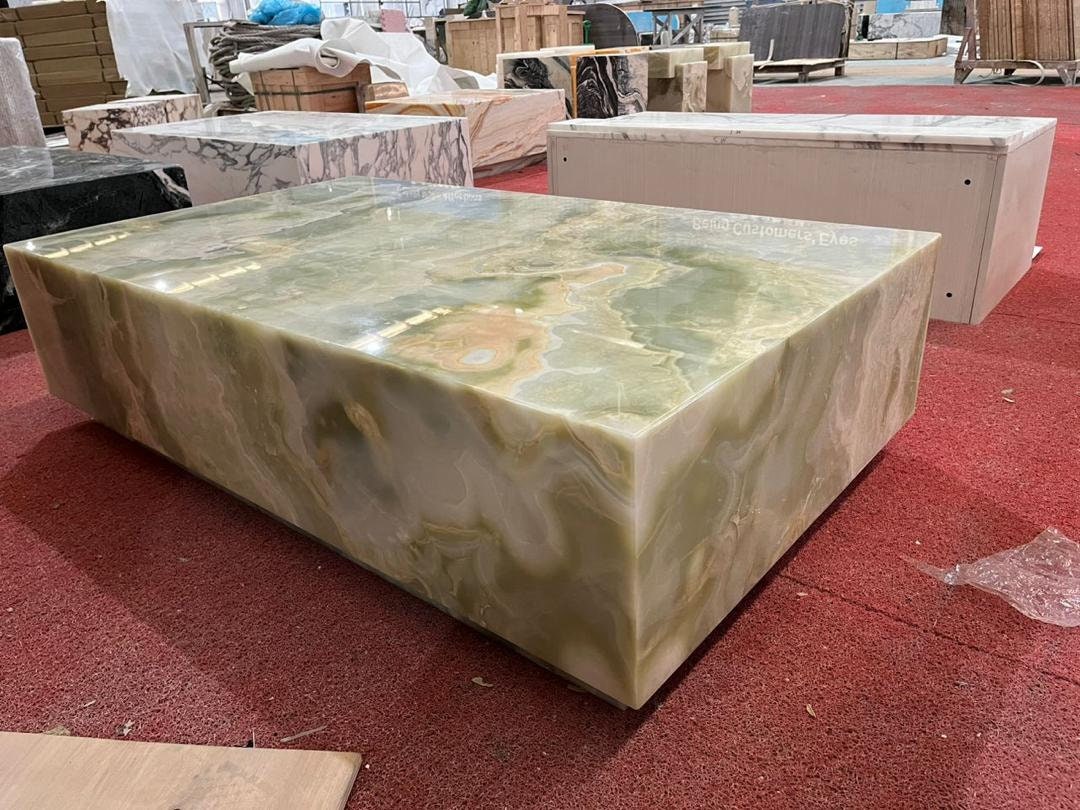 Custom Green Onyx Marble Coffee Table 55x32in Ready to Ship Side Table