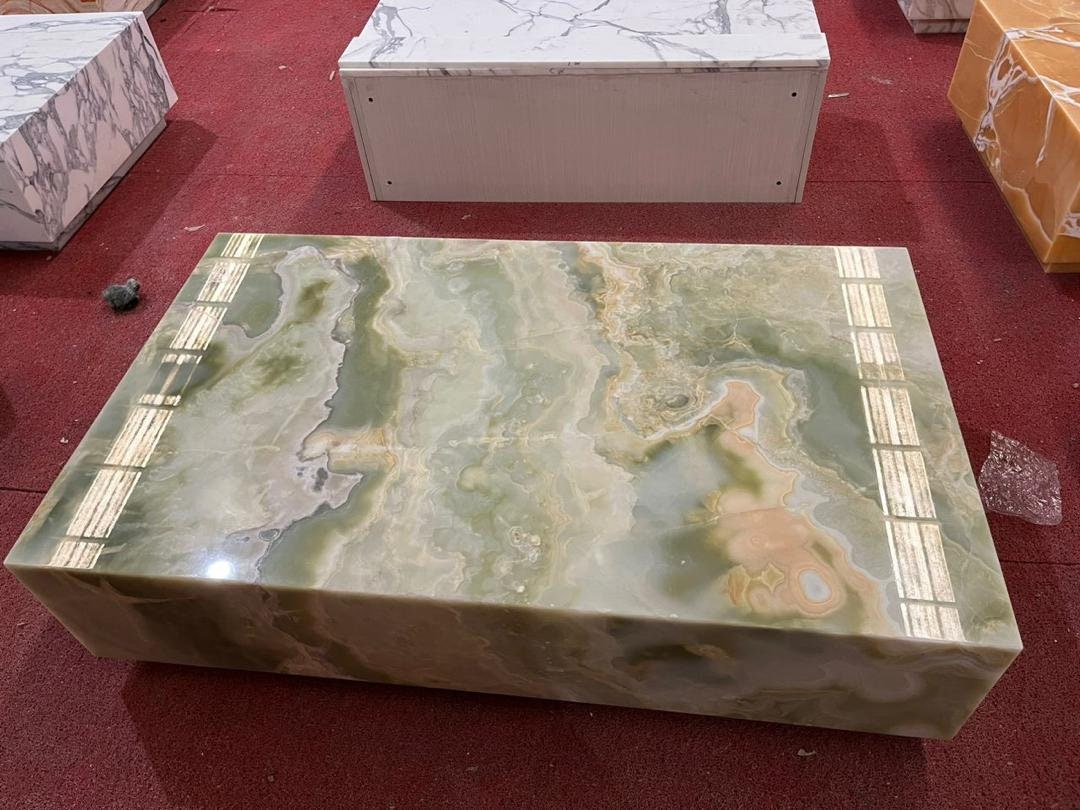 Custom Green Onyx Marble Coffee Table 55x32in Ready to Ship Side Table
