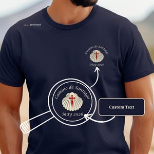 Personalized Camino de Santiago T-Shirt – Custom Pilgrim Tee – Scallop Shell & St. James Cross Design – Camino Francés Gift
