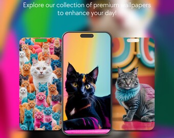 Conjunto de 5 gatos tema iPhone Samsung Smartphone fondo de pantalla descarga digital instantánea para todos los dispositivos móviles