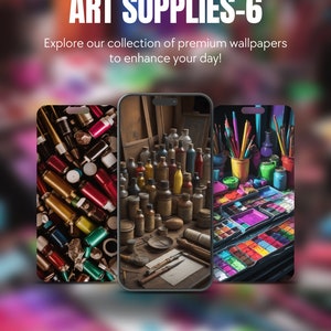 Set Of 5 Art Supplies Theme iPhone Samsung Smartphone Wallpaper Background Instant Digital Download For All Mobile Devices