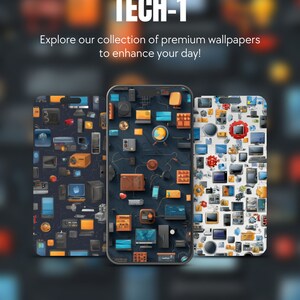Set Of 5 Tech Theme iPhone Samsung Smartphone Wallpaper Background Instant Digital Download For All Mobile Devices