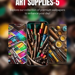 Set Of 5 Art Supplies Theme iPhone Samsung Smartphone Wallpaper Background Instant Digital Download For All Mobile Devices