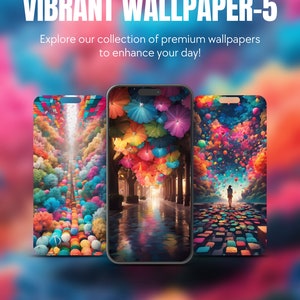Set Of 5 Vibrant Theme iPhone Samsung Smartphone Wallpaper Background Instant Digital Download For All Mobile Devices