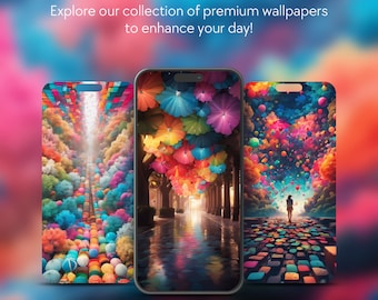 Set Of 5 Vibrant Theme iPhone Samsung Smartphone Wallpaper Background Instant Digital Download For All Mobile Devices